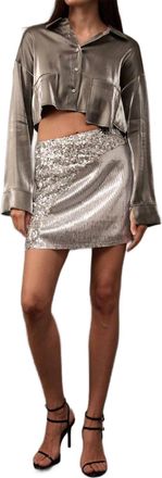 Promesa Colorblock Sequins High Waist Mini Skirt In Silver