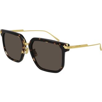 Bottega Veneta 57mm Square Sunglasses in Shiny Spotted Havana/brown at Nordstrom