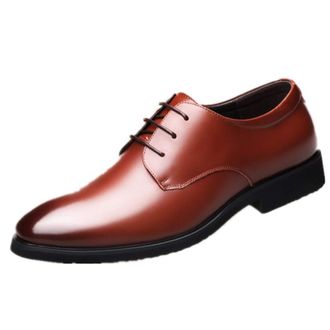 Generic Dress Oxford for Men Lace Up Round Toe Derby Shoes Leather Low Top Anti-Slip Rubber Sole Party(Brown,5.5 UK)