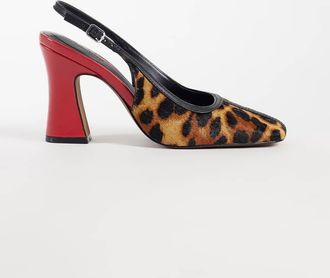 Asos Pristine premium d&eacute;collet&eacute; slingback con tacco largo in vera pelle con pelo, stampa leopardata e rosso-Multicolore