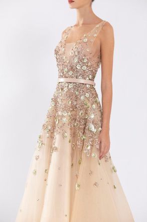Saiid Kobeisy Tulle, Ankle Length Dress With Dotted Beading