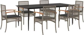 vidaXL Set Comedor Jard&iacute;n 7 Pzas Y Cojines Rat&aacute;n Sint&eacute;tico Gris Vidaxl
