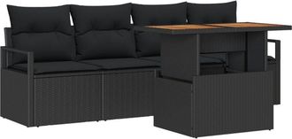 vidaXL Garden Sofa Set with Storage 5 pcs Black Poly rattan Vidaxl