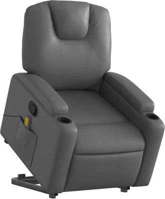 vidaXL Sill&oacute;n Reclinable De Masaje De Pie Cuero Artificial Gris Vidaxl