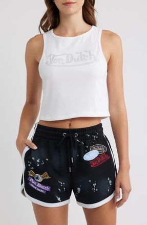 Von Dutch Rhinestone Logo Rib Jersey Tank in Bright White at Nordstrom, Size X-Large