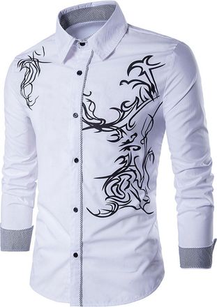 Generic Mens Long Sleeve Dress Shirts Chinese Dragon Print Funny Button Down Shirts Casual Wedding Party Formal Shirts Stretch Wrinkle-Free Regular Fit Button
