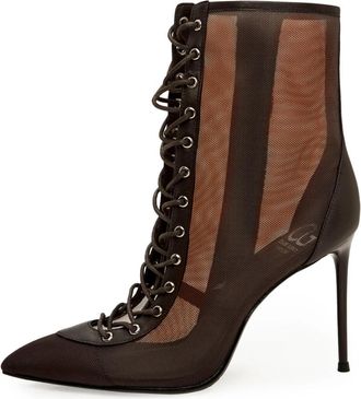 Cesare Gaspari Sheer Lace-Up Stiletto Enkellaarsjes - Dames - Laarzen met Hak - Bruin - 39 EU - Schoenen