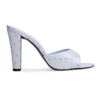 Black Suede Studio Lila 95 Ostrich Mule in Sky Ostrich Leather at Nordstrom, Size 38.5 Eu