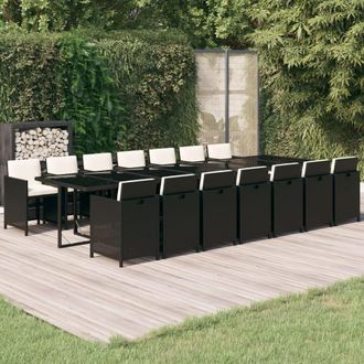 vidaXL Set Comedor Jard&iacute;n 15 Pzas Y Cojines Rat&aacute;n Sint&eacute;tico Negro Vidaxl