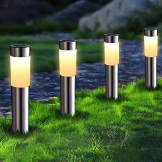 OEM Lampara Solar - Acero Inoxidable - Resistente Al Agua - Luz Blanca C&aacute;lida - 4 Unidades - Para Jard&iacute;n Patio Y Camino