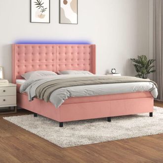 vidaXL Vidaxl - Cama Box Spring Colch&oacute;n Y Led Terciopelo Rosa 160x200 Cm
