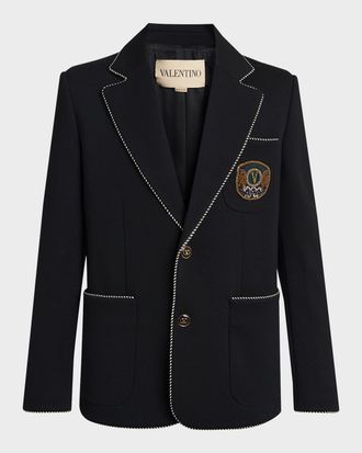Valentino Garavani Men & apos;s Valentino Single Breasted Wool Jacket with Logo Patch