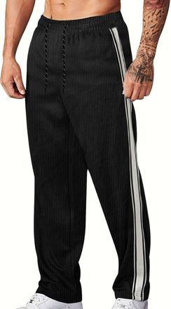 Generic Mens Fleece Sweatpants Textured Corduroy Elastic Waist Joggers Pants Fashion Running Athletic Jersey Lounge Wear Straight Leg Cord Workout Track Slack