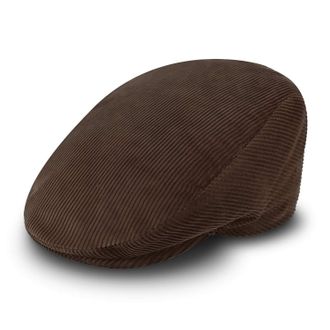 Fiebig Cord Flatcap for Men & Women | Newsboy Cap Made of Cotton with Quilted Lining | Peaked Cap Made in Italy (58-L, Brown)