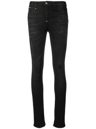Philipp Plein ripped jeans - women - Cotton/Polyester/Polyester/Cotton/Spandex/Elastane - 25 - Black