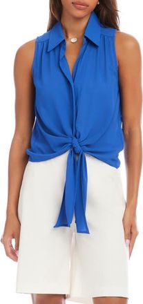 Karen Kane Sleeveless Tie Front Crepe Top in Blue at Nordstrom, Size X-Small P