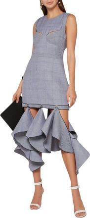 Dion Lee Houndstooth Lingerie Bustier Dress With Detachable Ruffle In Blue