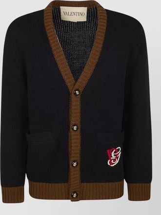 Valentino Garavani wool cardigan contrast trim front pockets