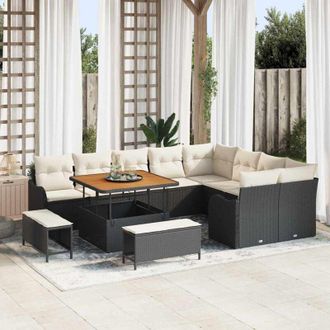 vidaXL Conjunto De Sof&aacute; De Jard&iacute;n 12 Pcs Negro Rat&aacute;n Sint&eacute;tico Vidaxl