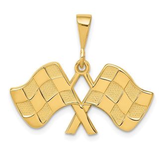 Diamond2Deal 14k Yellow Gold Racing Flags Pendant