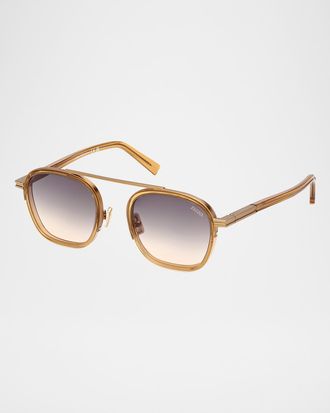 Ermenegildo Zegna Men & apos;s ORIZZONTE Geometric Acetate and Metal Sunglasses