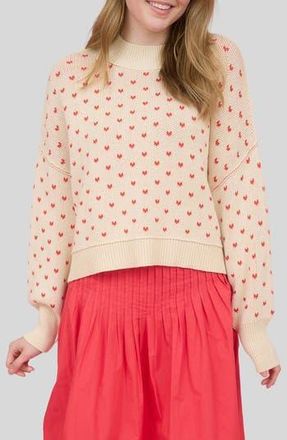 Blu Pepper Mock Neck Heart Knit Sweater in Cream at Nordstrom Rack, Size Medium