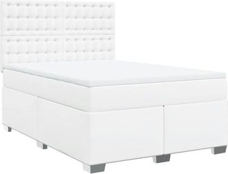 vidaXL Vidaxl - Cama Box Spring Con Colch&oacute;n Cuero Sint&eacute;tico Blanco 140x190 Cm