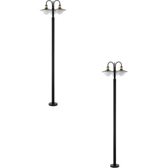 Loops 2 PACK IP44 Outdoor Bollard Light Black & Gold Curved Lamp Post 3x 60W E27