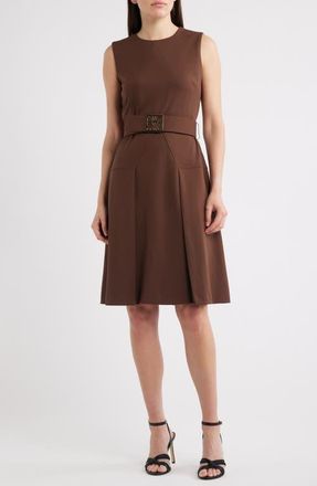 Anne Klein Belted Panel Jewel Neck Dress in Molasses at Nordstrom, Size 12