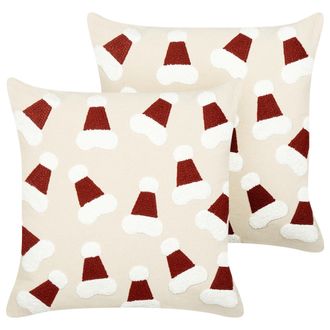 Beliani Beliani - Conjunto De 2 Cojines De Tela Con Motivo Navide&ntilde;o Beige 45 X 45 Cm Sugarplum