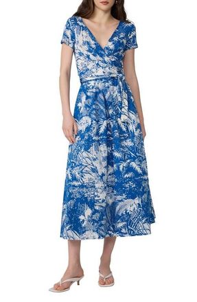 Diane Von F&uuml;rstenberg Elena Short Sleeve Mixed Media Wrap Dress in Paysage Big Corfu at Nordstrom, Size X-Large