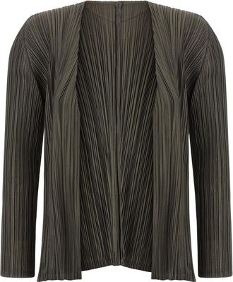 Issey Miyake Mellow Pleats Cardigan - Dames - Vesten - Groen - 2XL - Polyester - Truien & Vesten