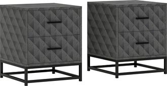 HOMCOM Bedside Table Set of 2 - Nightstand with 2 Drawers - Steel Legs - Grey | TJ Hughes
