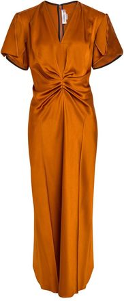 Victoria Beckham Eve Gathered Satin Midi Dress - Bronze - 16 (UK16 / XL)