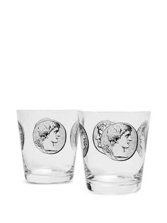 Fornasetti coin-design set of two glasses - White