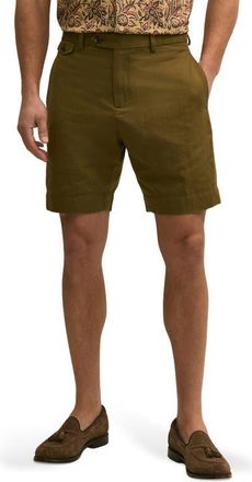 Brooks Brothers Flat Front Linen & Cotton Shorts in Dark Olive at Nordstrom, Size 33