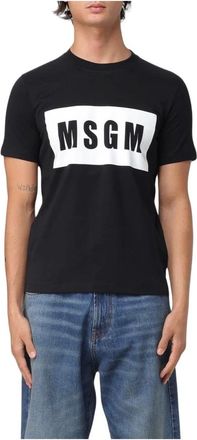 Msgm Camiseta de cuello redondo con logo en caja - Tops - Hombre - Negro - M