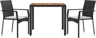 vidaXL Set Comedor De Jard&iacute;n 3 Pzas Con Cojines Rat&aacute;n Sint&eacute;tico Negro Vidaxl