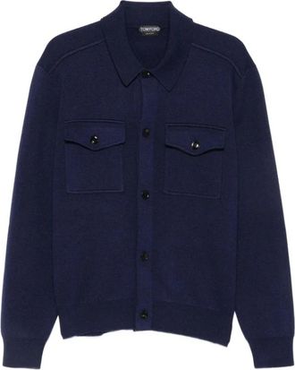 Tom Ford Klassieke Kraag Knopenkaartigan - Heren - Vesten - Blauw - L - Truien & Vesten