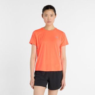 New Balance Mujer Race Day T-Shirt en Rojo, Poly Knit, Talla XL