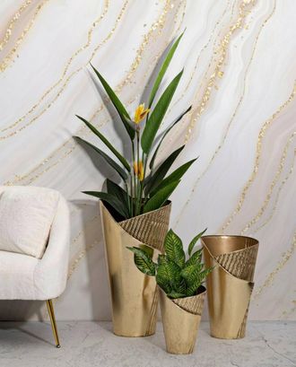 Dmora Dmora - Juego De 3 Jarrones Morrone, Complemento De Decoraci&oacute;n, &Aacute;nfora, Accesorio De Decoraci&oacute;n, 39x42 H75 Cm, Oro