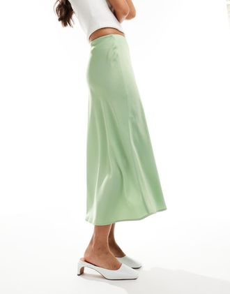 Vero Moda Gonna midi in raso verde chiaro