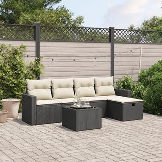 vidaXL Vidaxl - Set De Sof&aacute;s De Jard&iacute;n 6 Piezas Y Cojines Rat&aacute;n Sint&eacute;tico Negro