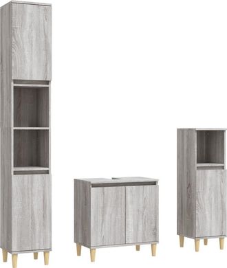 vidaXL Vidaxl - Set De Muebles De Ba&ntilde;o 3 Pzas Madera Contrachapada Gris Sonoma