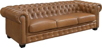 Vente-Unique Sof&aacute; chesterfield 4 plazas BRENTON 100% piel de b&uacute;falo - Caramelo vintage