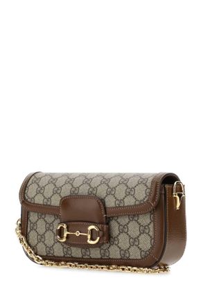 Gucci Womens Leather And Gg Fabric Handbag Brown Borse A Tracolla