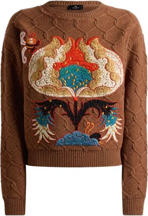 Etro Maglione con ricamo a fiori - Marrone