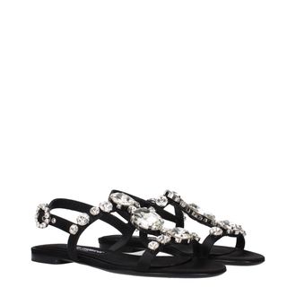 Dolce & Gabbana Womens Black Satin Flat Sandals