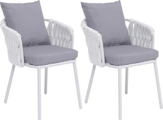 Hhg Set 2 Sedie Da Sala Pranzo Alluminio Hhg-190, Poltrona Interno, Stoffa/tessuto (180g/m&sup2;) Intreccio In Corda, Grigio