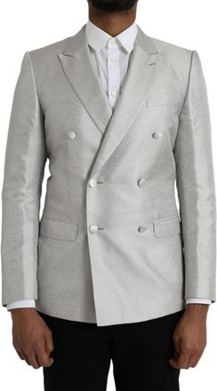 Dolce & Gabbana Mens Doublebreasted Suit Jacket - Light Grey Silk - Size EU 46 (Mens)